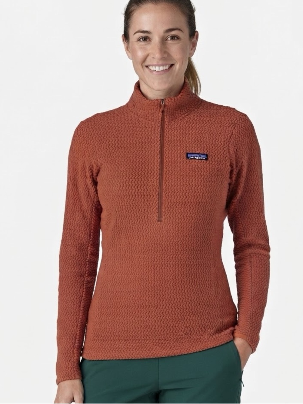 Patagonia R1 Air Zip-Neck Fleece Pullover Knit Top Rust Orange Coral Size Small